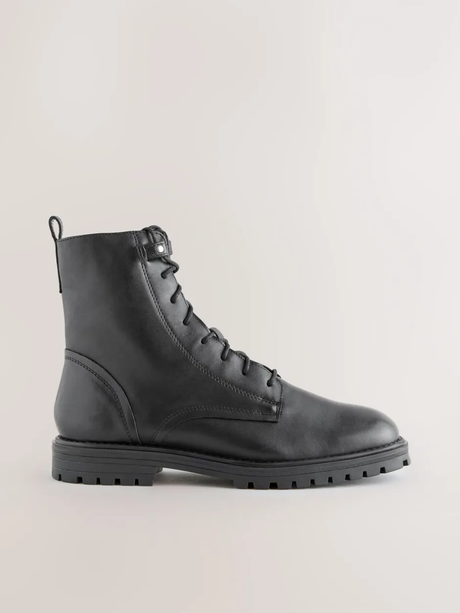 Ruimvallend En Extraruimvallend|Boots*Next Zwart leer - Forever Comfort® veterlaarzen met vierkante neus