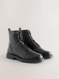 Ruimvallend En Extraruimvallend|Boots*Next Zwart leer - Forever Comfort® veterlaarzen met vierkante neus