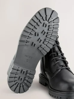 Ruimvallend En Extraruimvallend|Boots*Next Zwart leer - Forever Comfort® veterlaarzen met vierkante neus