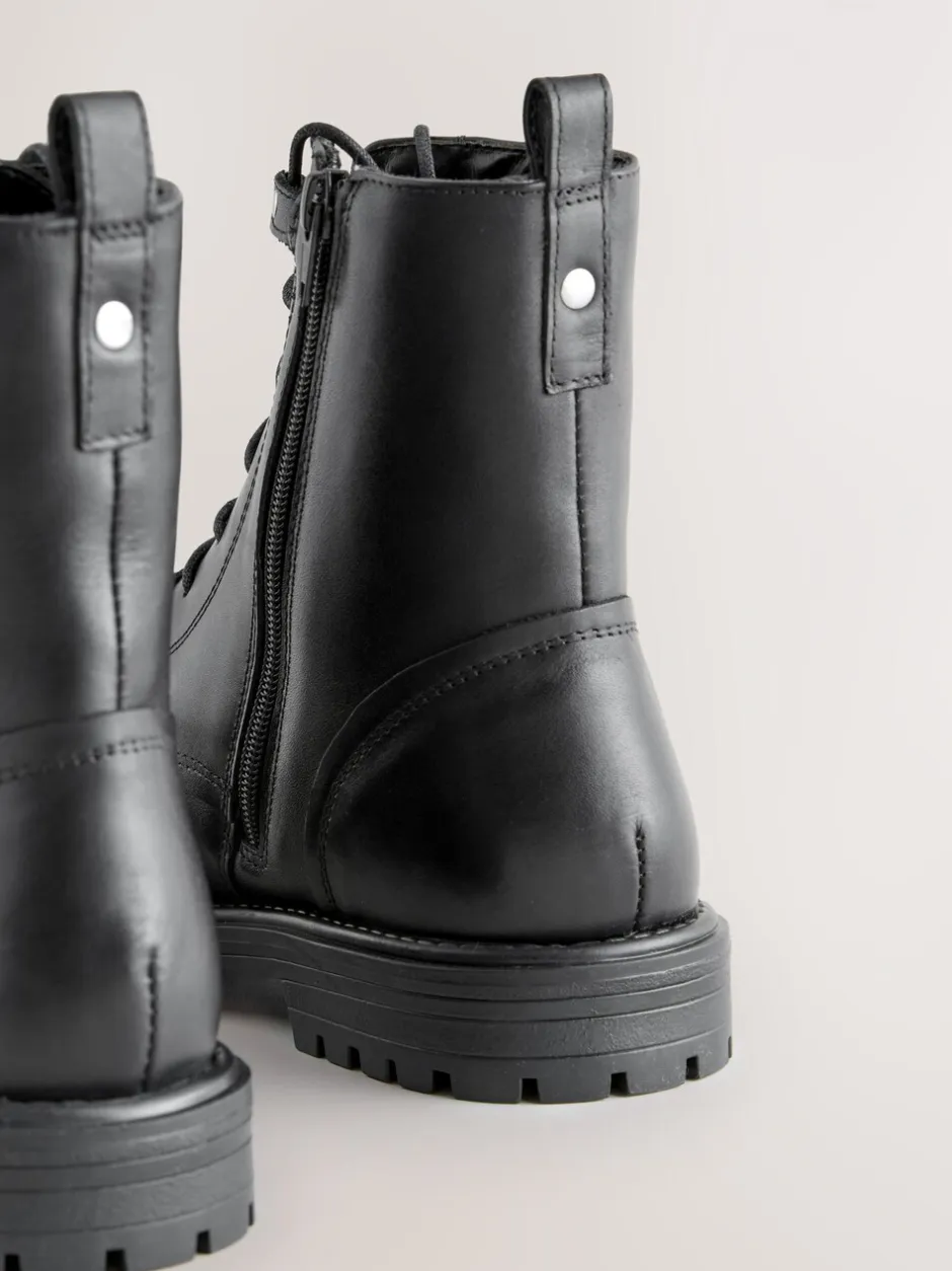 Ruimvallend En Extraruimvallend|Boots*Next Zwart leer - Forever Comfort® veterlaarzen met vierkante neus