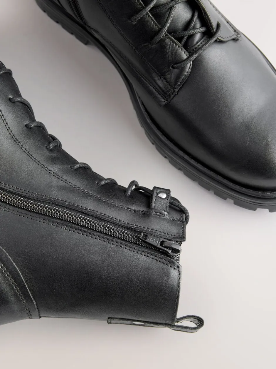 Ruimvallend En Extraruimvallend|Boots*Next Zwart leer - Forever Comfort® veterlaarzen met vierkante neus