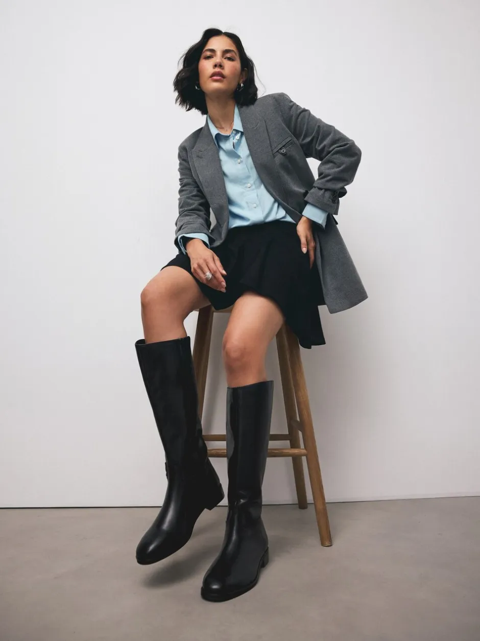 Ruimvallend En Extraruimvallend|Boots*Next - Forever Comfort® platte rijlaarzen Zwart leer