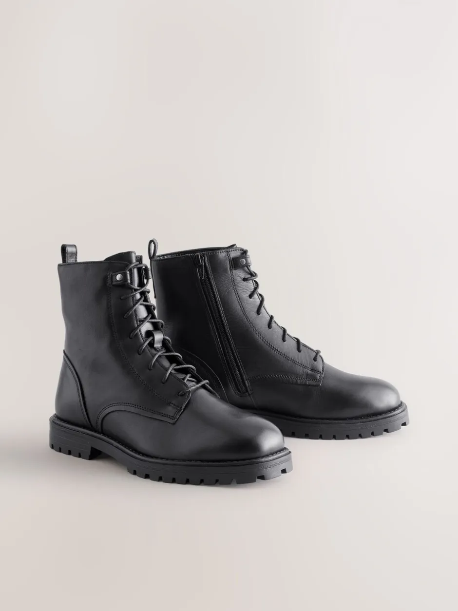 Ruimvallend En Extraruimvallend*Next Zwart leer - Forever Comfort® veterlaarzen met vierkante neus