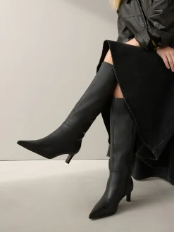 Boots*Next - Kniehoge Skinny Boots met Hak Zwart leer