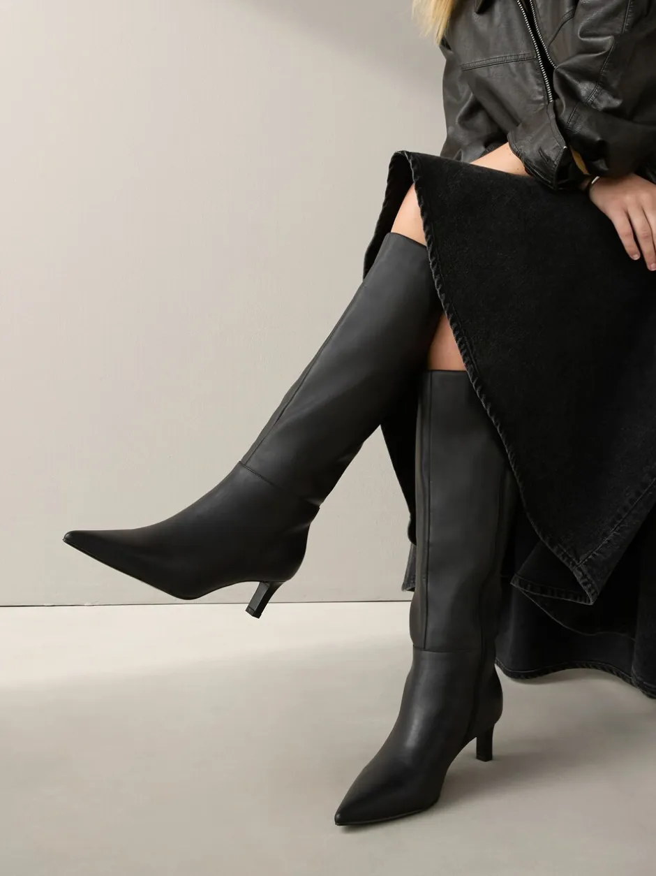 Boots*Next - Kniehoge Skinny Boots met Hak Zwart leer