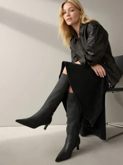 Boots*Next - Kniehoge Skinny Boots met Hak Zwart leer