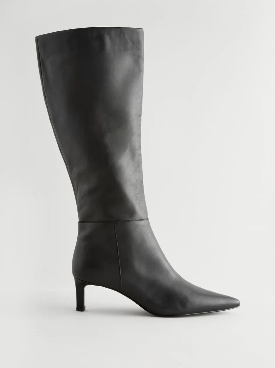 Boots*Next - Kniehoge Skinny Boots met Hak Zwart leer