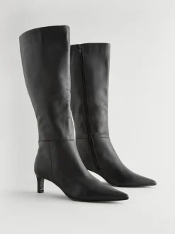 Boots*Next - Kniehoge Skinny Boots met Hak Zwart leer