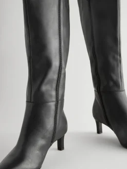 Boots*Next - Kniehoge Skinny Boots met Hak Zwart leer