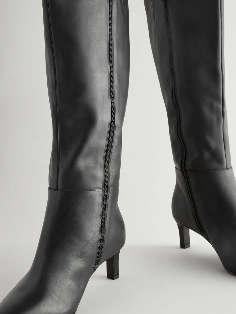 Boots*Next - Kniehoge Skinny Boots met Hak Zwart leer