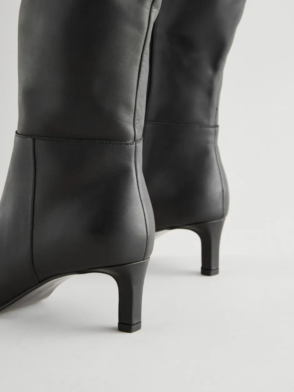 Boots*Next - Kniehoge Skinny Boots met Hak Zwart leer