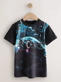 T-Shirts|Tops|Next Zwart met auto - T-shirt met normale pasvorm, korte mouwen en all-over print (3-16jr)