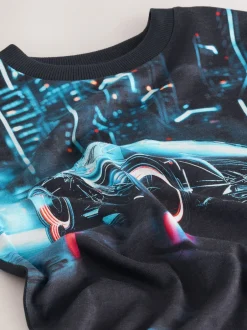 T-Shirts|Tops|Next Zwart met auto - T-shirt met normale pasvorm, korte mouwen en all-over print (3-16jr)