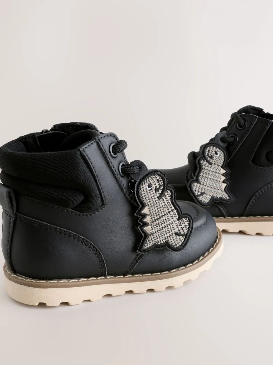Boots*Next - Veterlaarzen Zwart met dinosaurus