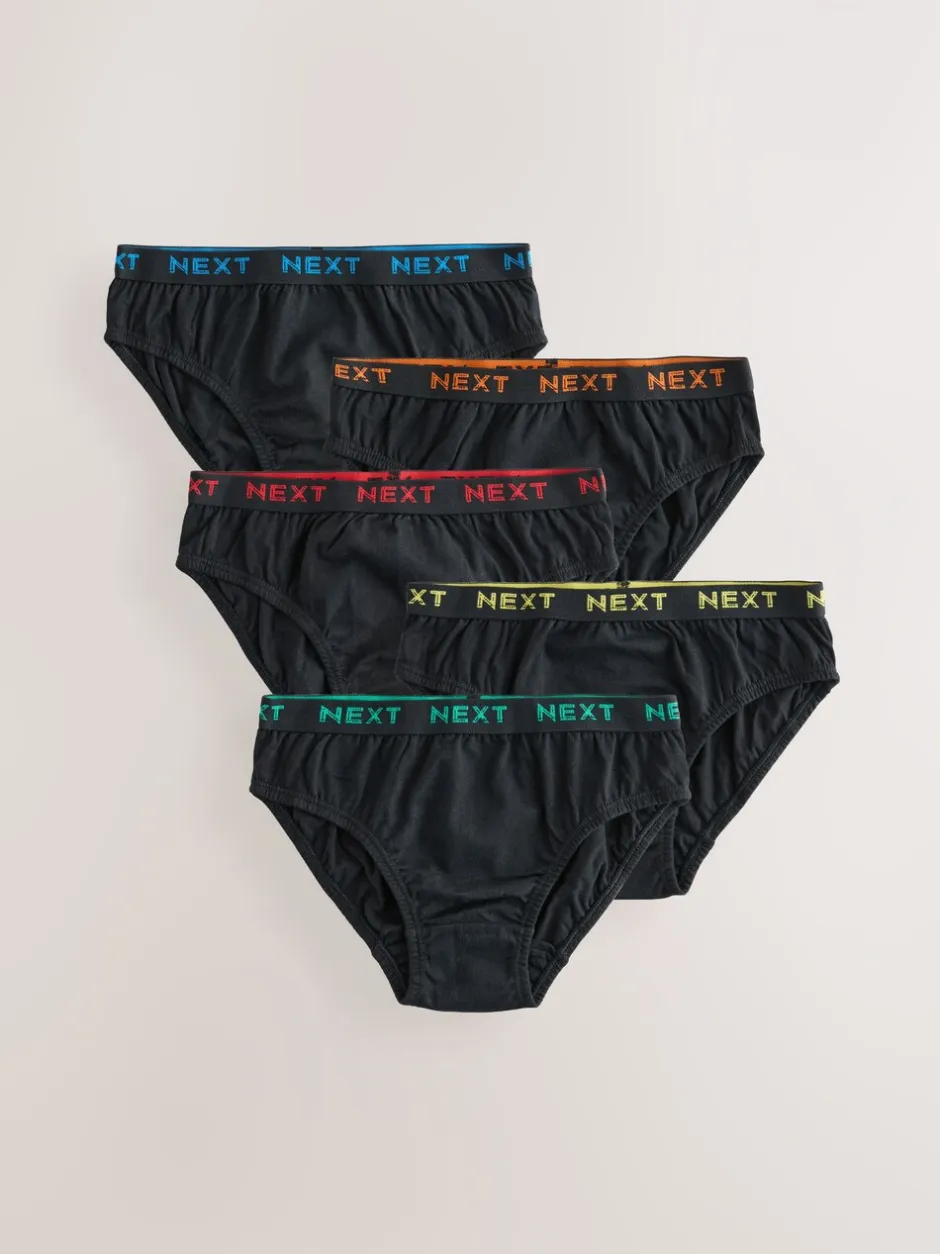Ondergoed*Next - 100% katoenen slip verpakking van 5 (1,5 - 16 jr) Zwart met felgekleurde jacquard tailleband