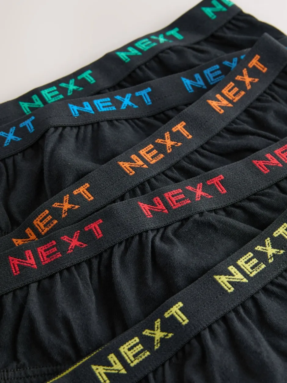 Ondergoed*Next - 100% katoenen slip verpakking van 5 (1,5 - 16 jr) Zwart met felgekleurde jacquard tailleband