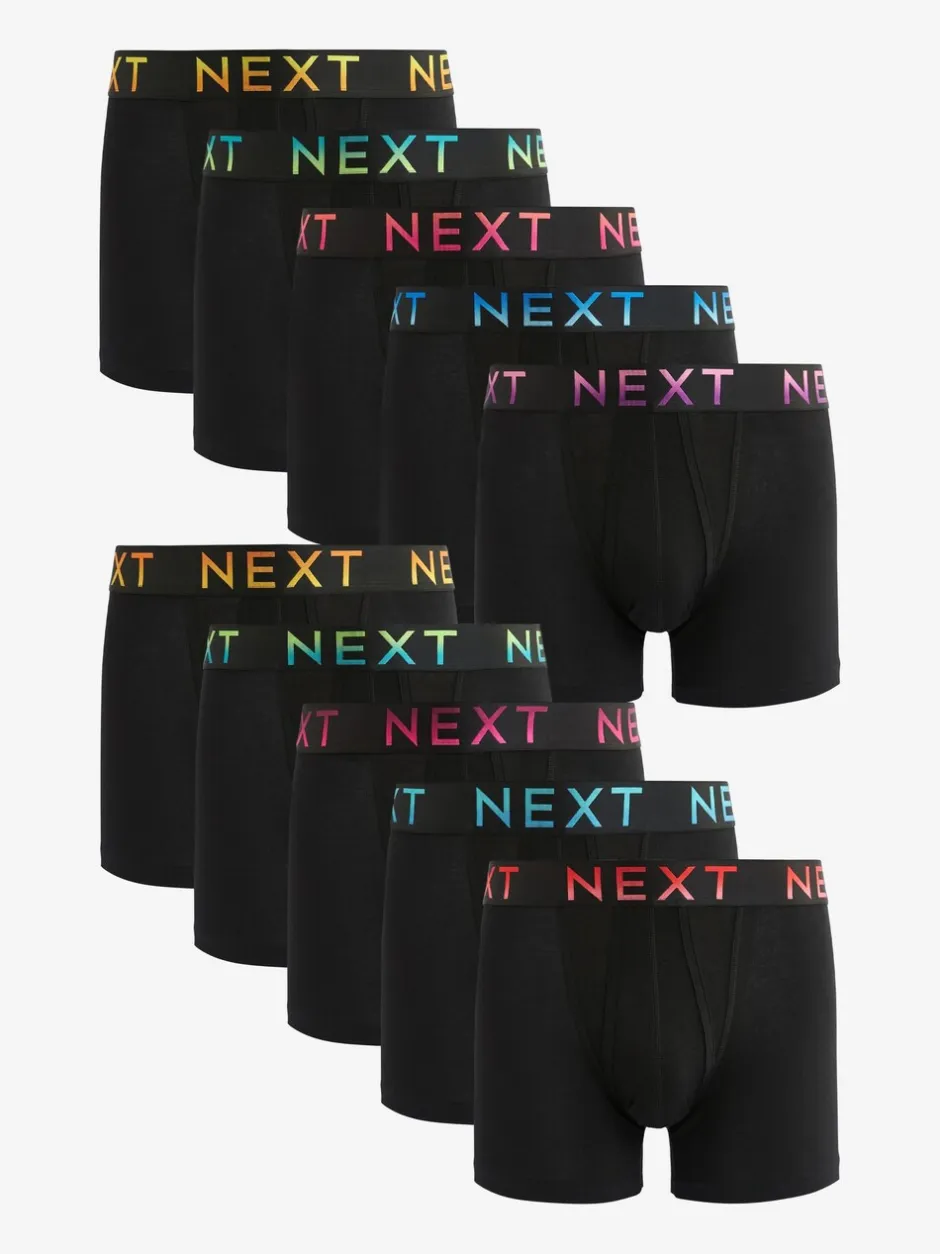 Ondergoed|Ondergoed|Next Zwart met felgekleurde ombré tailleband - Standaard - 10 Boxershorts zonder plooi