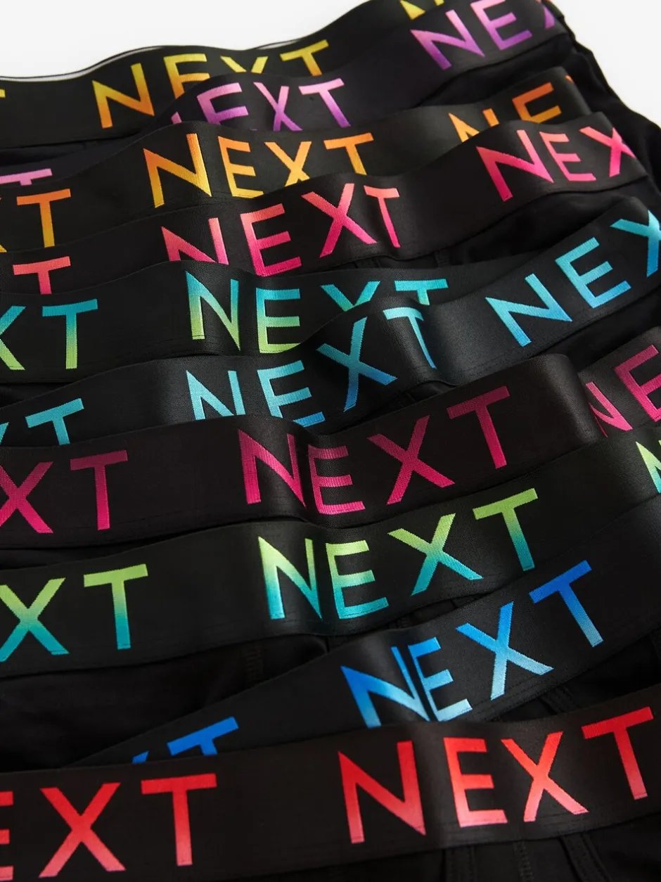 Ondergoed|Ondergoed|Next Zwart met felgekleurde ombré tailleband - Standaard - 10 Boxershorts zonder plooi