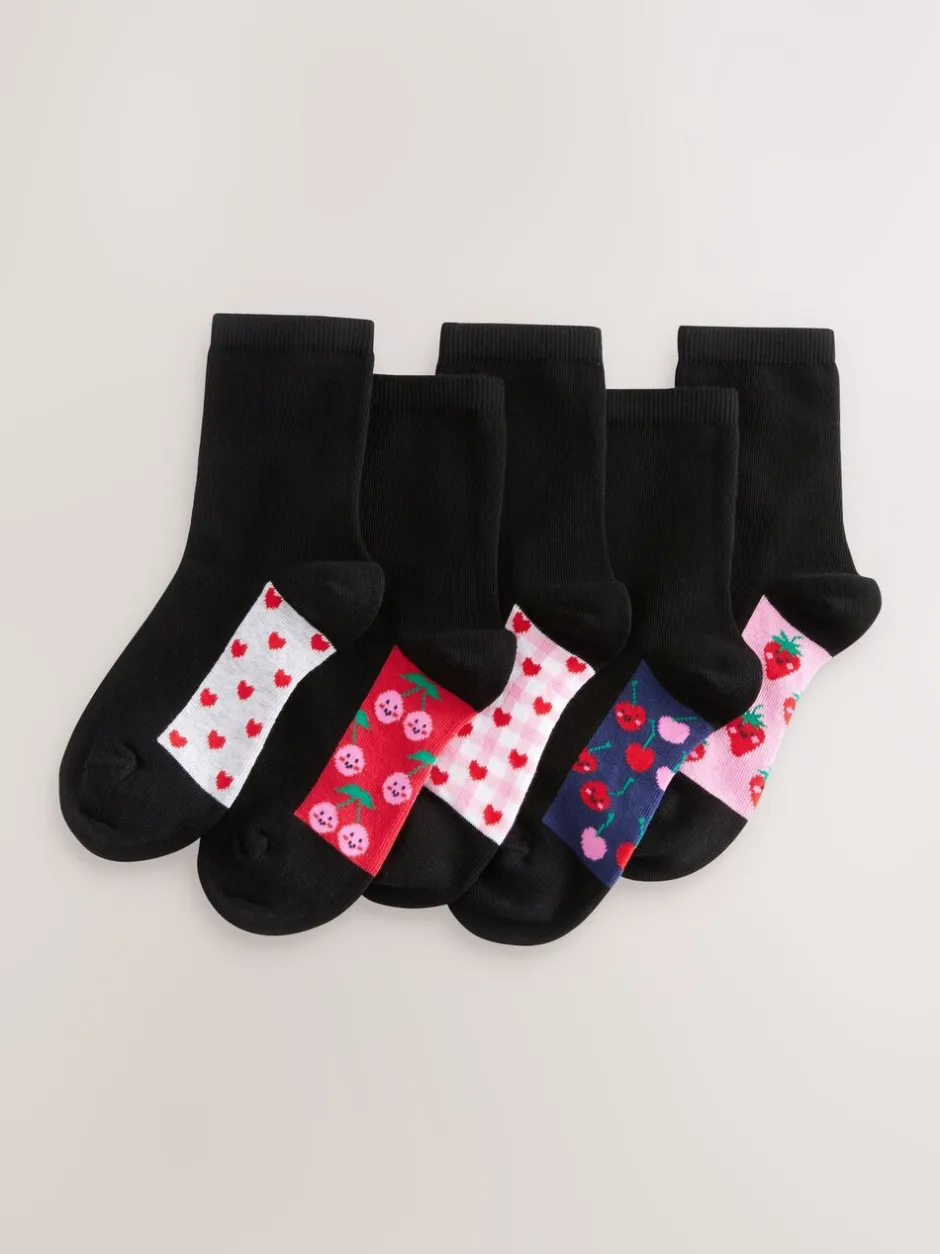 Sokken En Panty's*Next - Set van 5 paar enkelsokken met voetbed en katoengehalte Zwart met fruit