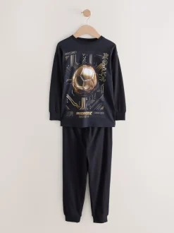 Pyjama's*Next Zwart met goudkleurige voetbal - Verpakking van 2 pyjama's met lange mouwen (3-16 jr)