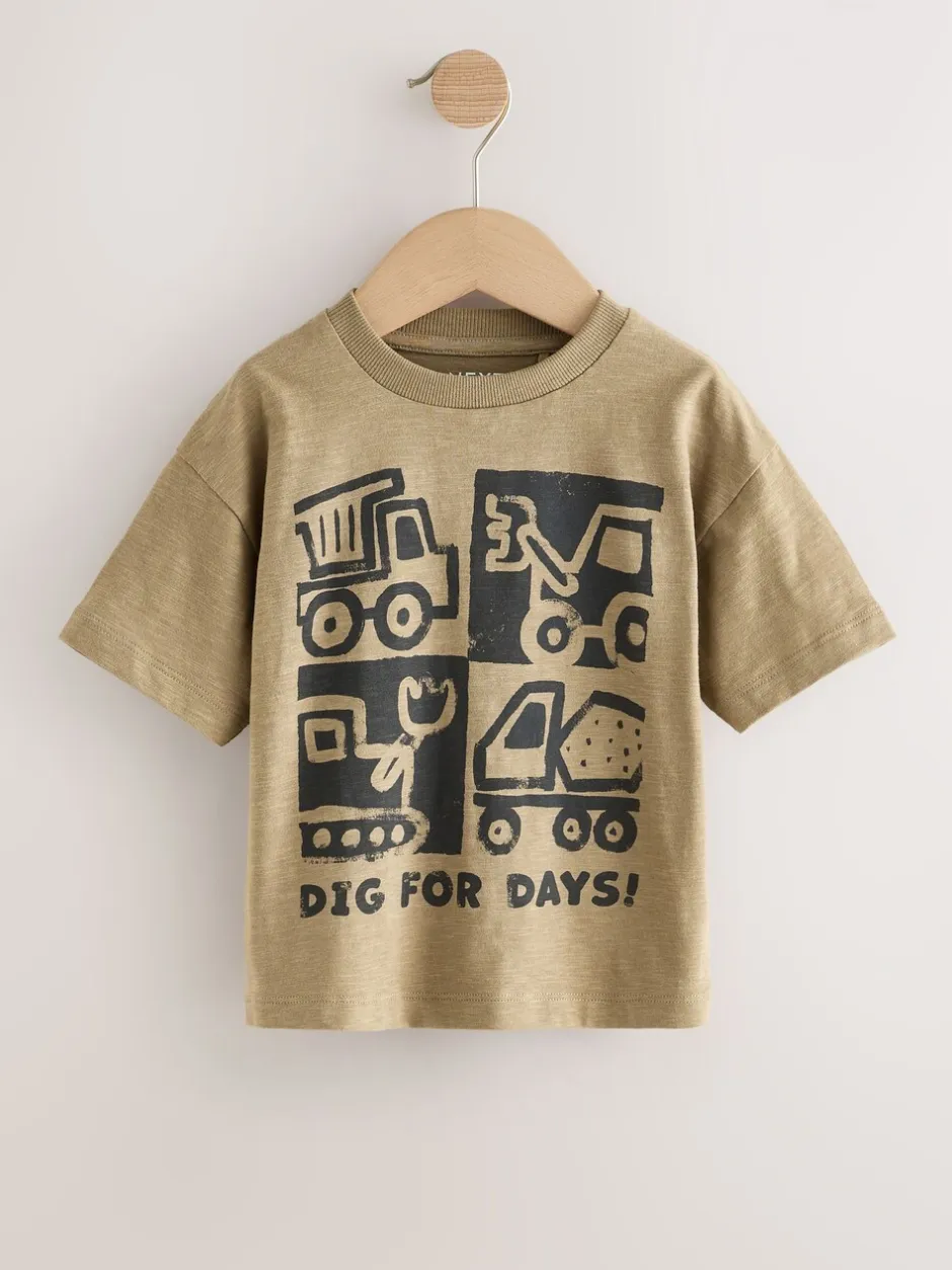 Tops|T-Shirts*Next - Short Sleeve All Over Graphic Print T-Shirts 3 Pack (3mths-7yrs) Zwart met graafmachine