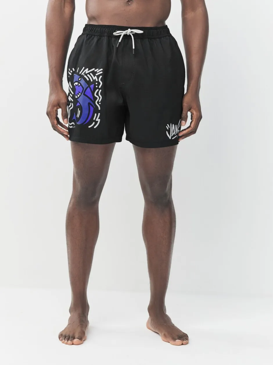 Badkleding|Next Zwart met Jaws - Gelicenseerde zwembroek met print