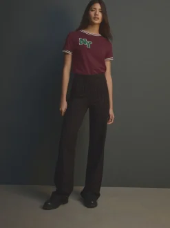 Kostuums En Werkkleding|Broeken*Next - Smoothing Ponte Jersey Broek met Wijde Pijpen Zwart met krijtstreep