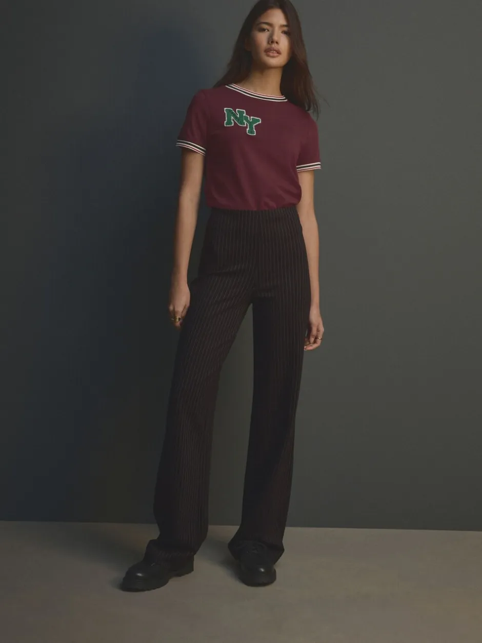 Kostuums En Werkkleding|Broeken*Next - Smoothing Ponte Jersey Broek met Wijde Pijpen Zwart met krijtstreep