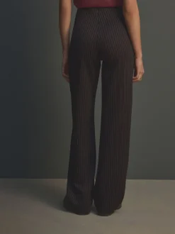 Kostuums En Werkkleding|Broeken*Next - Smoothing Ponte Jersey Broek met Wijde Pijpen Zwart met krijtstreep