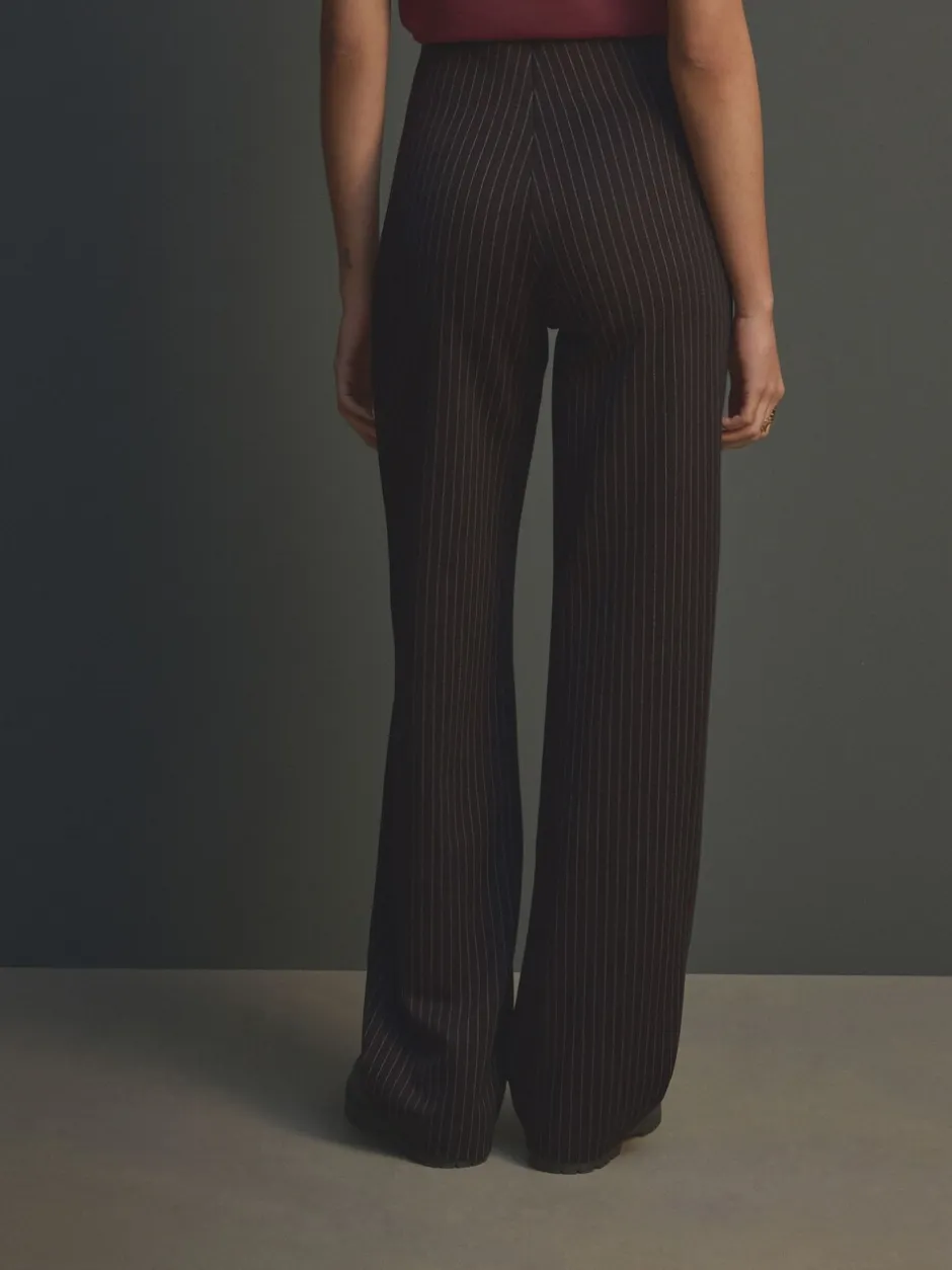 Kostuums En Werkkleding|Broeken*Next - Smoothing Ponte Jersey Broek met Wijde Pijpen Zwart met krijtstreep