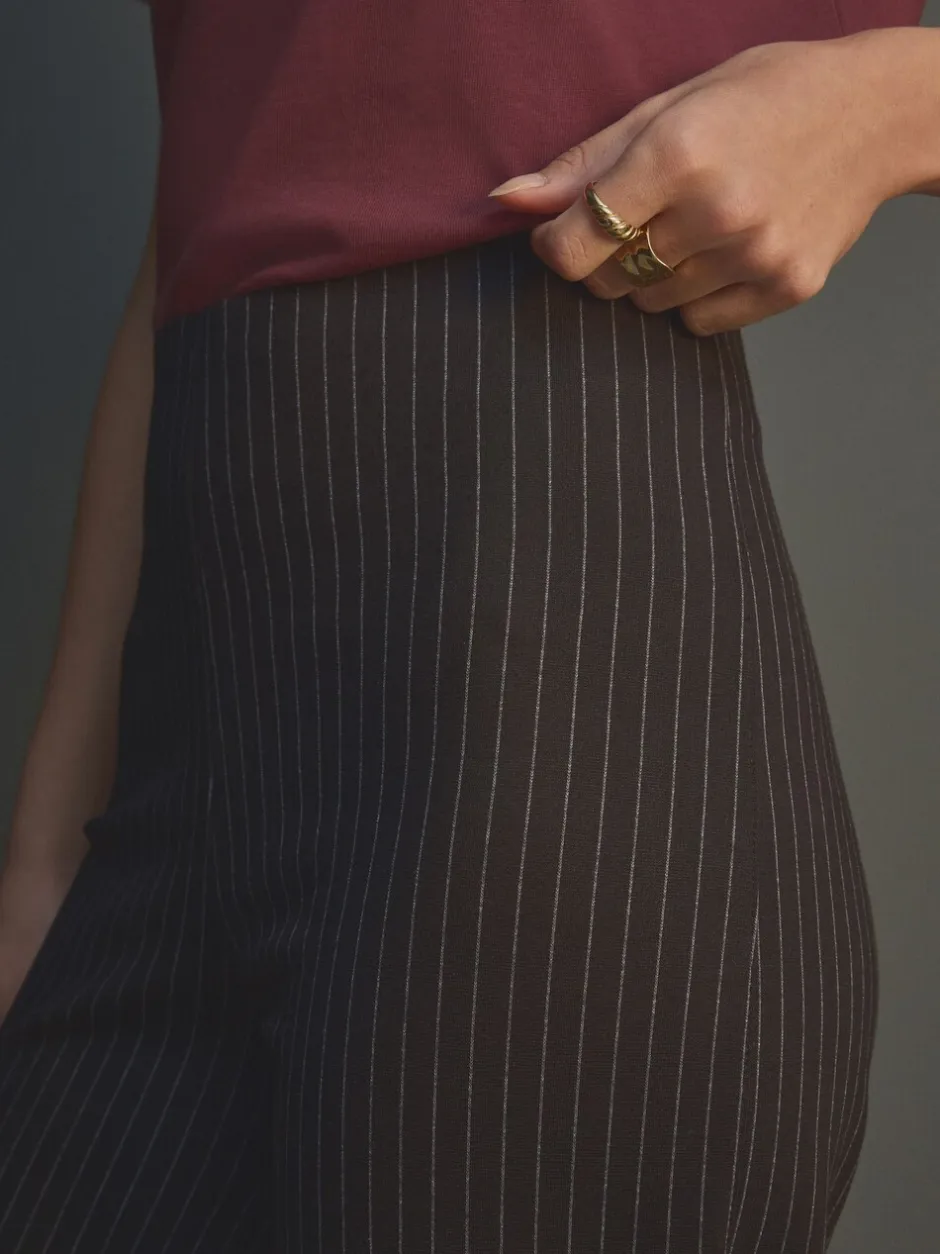 Kostuums En Werkkleding|Broeken*Next - Smoothing Ponte Jersey Broek met Wijde Pijpen Zwart met krijtstreep