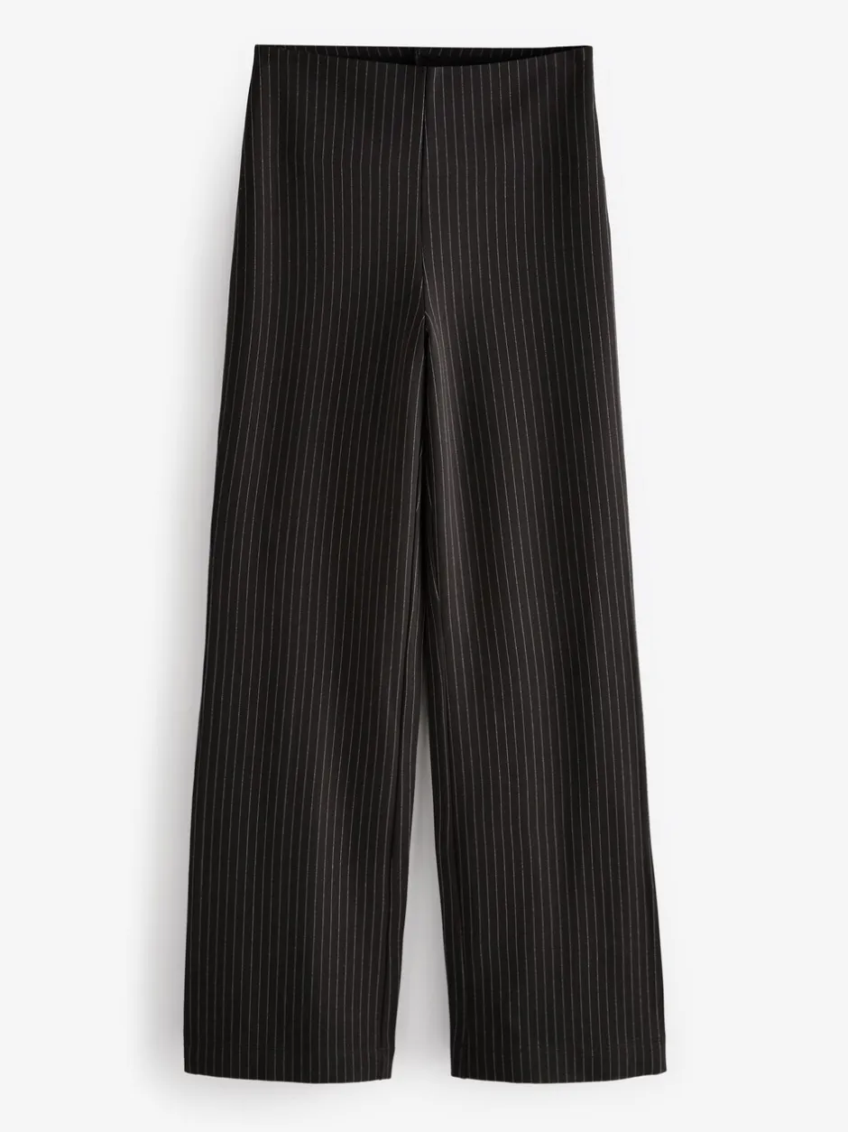 Kostuums En Werkkleding|Broeken*Next - Smoothing Ponte Jersey Broek met Wijde Pijpen Zwart met krijtstreep