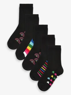 Sokken En Panty's|Sokken En Panty's|Next - Set van 5 paar enkelsokken met voetbed en katoengehalte Zwart met regenboogkleuren