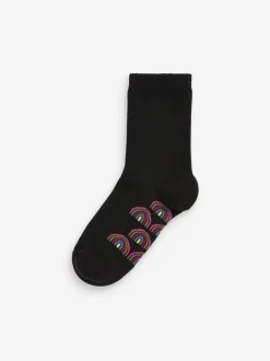Sokken En Panty's|Sokken En Panty's|Next - Set van 5 paar enkelsokken met voetbed en katoengehalte Zwart met regenboogkleuren