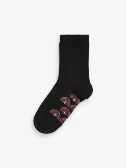 Sokken En Panty's|Sokken En Panty's|Next - Set van 5 paar enkelsokken met voetbed en katoengehalte Zwart met regenboogkleuren