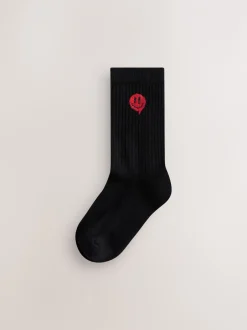 Sokken*Next - Sport Rib Socks 5 Pack Zwart met smiley