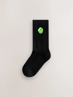 Sokken*Next - Sport Rib Socks 5 Pack Zwart met smiley