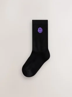 Sokken*Next - Sport Rib Socks 5 Pack Zwart met smiley