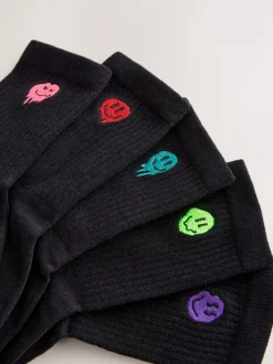 Sokken*Next - Sport Rib Socks 5 Pack Zwart met smiley