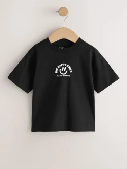 T-Shirts|Tops|Next Zwart met smileyprint - Short Sleeve Small Graphic T-Shirt (3mths-7yrs)