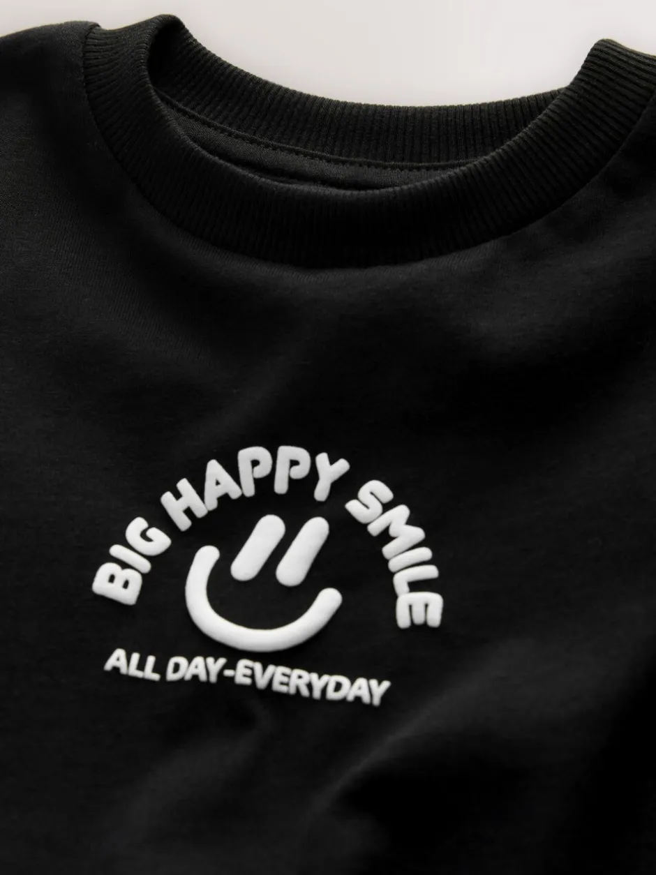 T-Shirts|Tops|Next Zwart met smileyprint - Short Sleeve Small Graphic T-Shirt (3mths-7yrs)