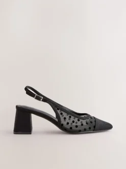 Schoenen Met Hakken|Next - Forever Comfort® Square Toe Slingback Block Heels Zwart met stippen