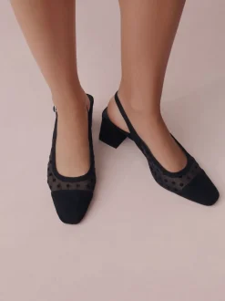 Schoenen Met Hakken|Next - Forever Comfort® Square Toe Slingback Block Heels Zwart met stippen