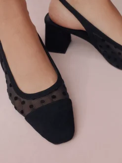 Schoenen Met Hakken|Next - Forever Comfort® Square Toe Slingback Block Heels Zwart met stippen