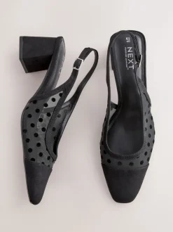 Schoenen Met Hakken|Next - Forever Comfort® Square Toe Slingback Block Heels Zwart met stippen