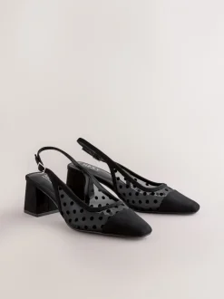 Schoenen Met Hakken|Next - Forever Comfort® Square Toe Slingback Block Heels Zwart met stippen