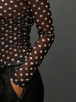 Tops En T-Shirts*Next Zwart met stippen - Top met lange mouwen, gerimpelde zijkanten en mesh