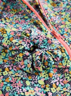 Badkleding*Next - Sunsafe Rash Vest Bikini And Scrunchie Swim Set (3-16yrs) Zwart met vrolijke bloemenprint