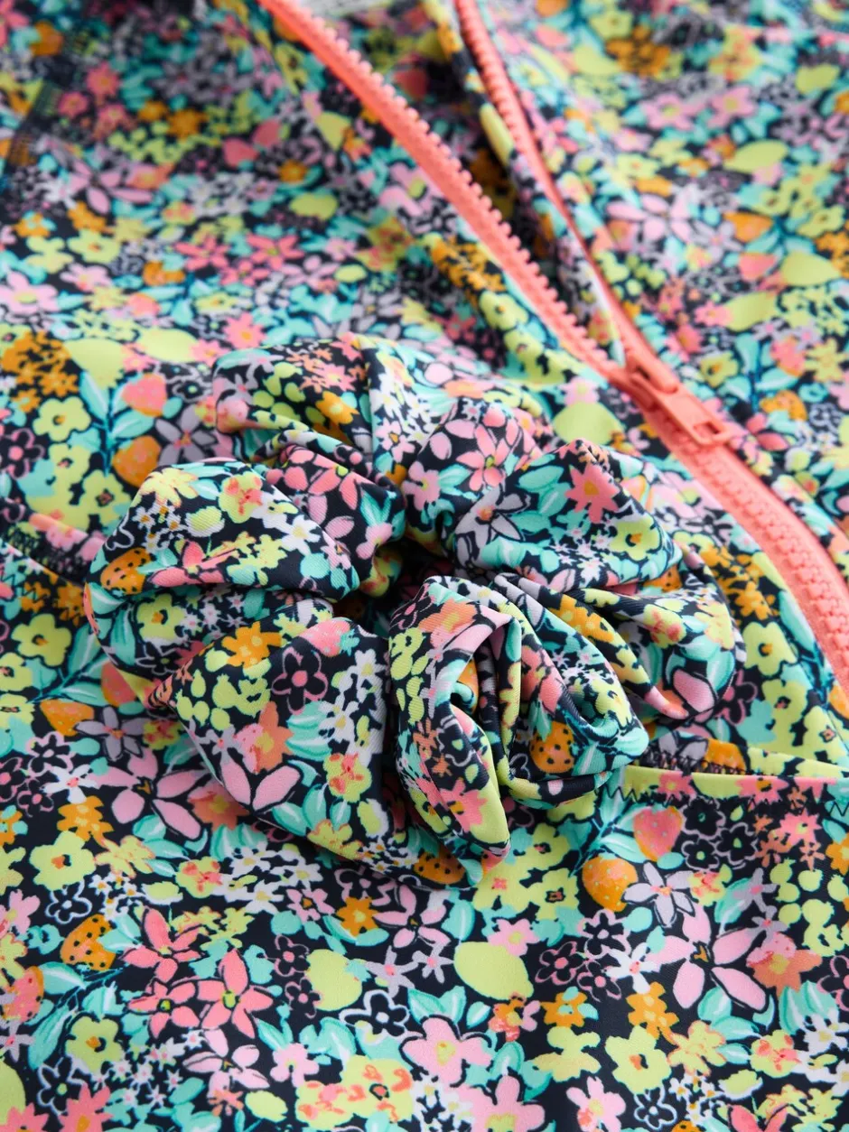 Badkleding*Next - Sunsafe Rash Vest Bikini And Scrunchie Swim Set (3-16yrs) Zwart met vrolijke bloemenprint
