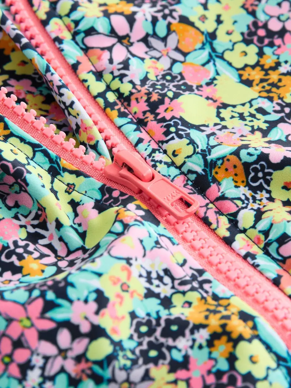 Badkleding*Next - Sunsafe Rash Vest Bikini And Scrunchie Swim Set (3-16yrs) Zwart met vrolijke bloemenprint